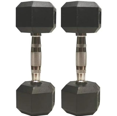 Barbell Rubber encased Hex Dumbbell Weights with Metal Handles for