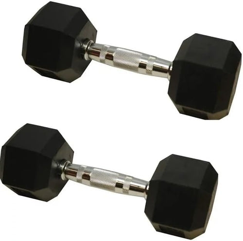Barbell Rubber encased Hex Dumbbell Weights with Metal Handles for